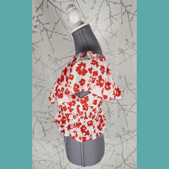 Zara White Red Floral Print Peplum Crop Top - Picture 3 of 5